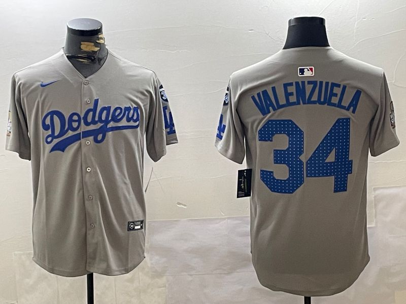 Men Los Angeles Dodgers 34 Valenzuela Grey Game 2024 Nike MLB Jersey style 112014